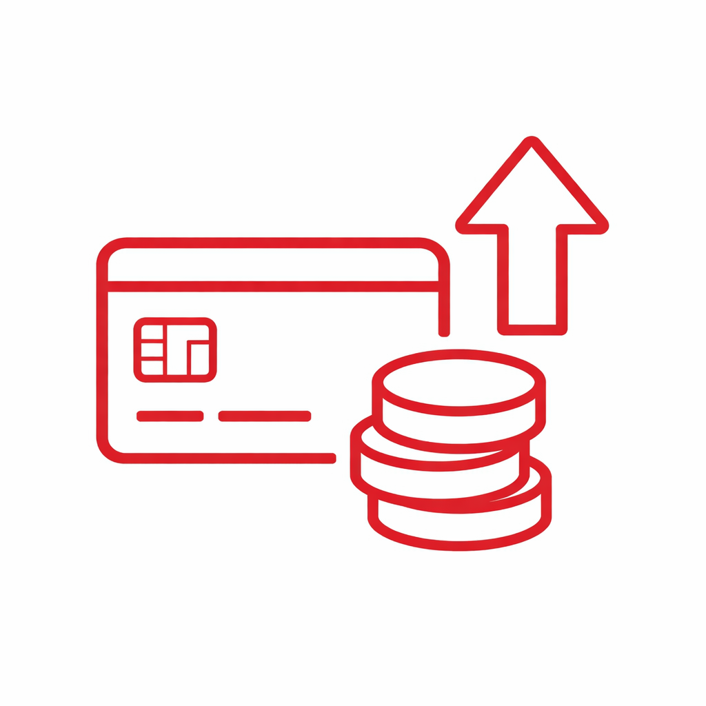 Red Delineated Icon on White Background with Upward Arrow-1