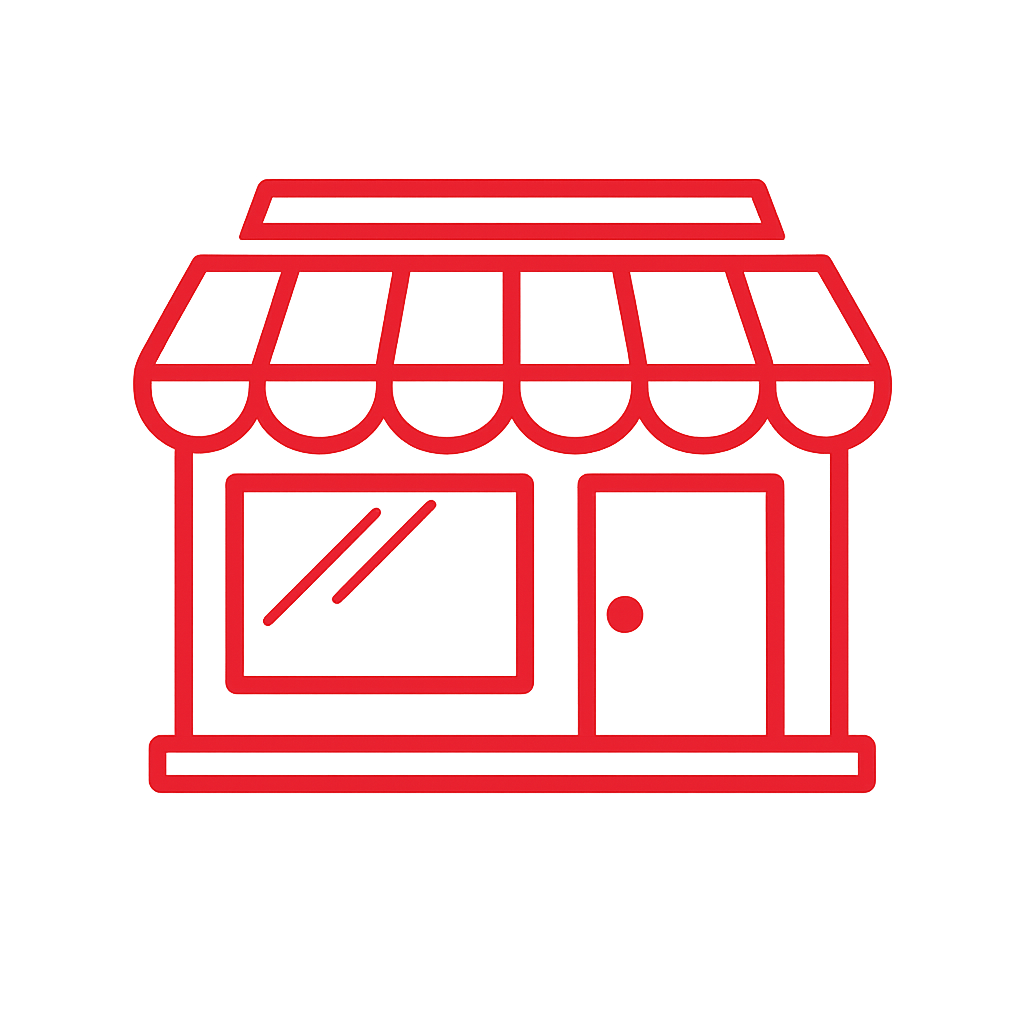 Red Outline Icon on White Background Stores or Shops